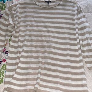 EILEEN FISHER STRIPED TOP Beige & White Linen Cotton Blend Plus Size